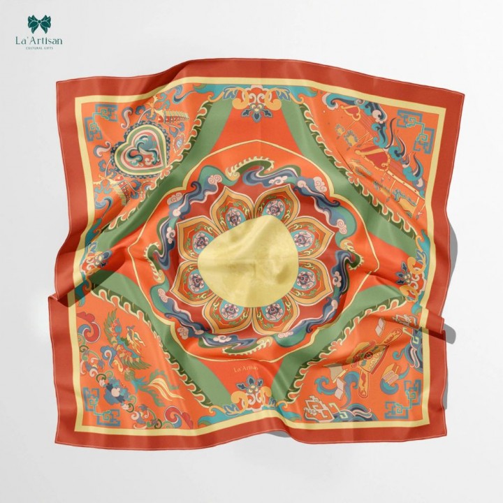 Khăn lụa vuông in hai mặt họa tiết Nguyệt Triều 70x70cm